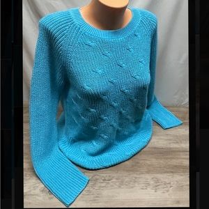 Womens Teal Hand Knit Sweater Liz Claiborne Size Large
